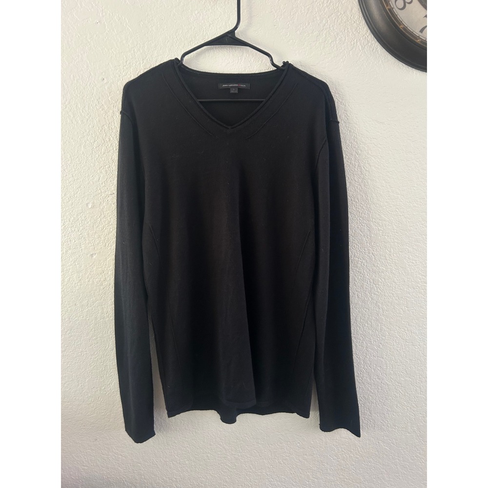 John Varvatos USA Mens Black Merino Wool Blend V-Neck Sweater Size Large L